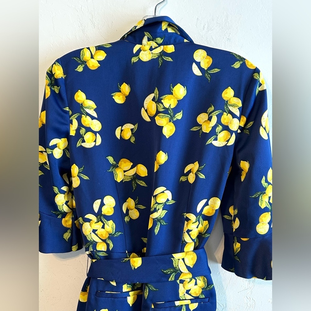 Banana Republic Navy Blue with Lemons Print Ruffle Shorts Tie Belt Romper Sz 4 - Picture 11 of 14